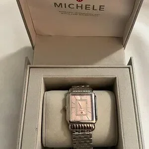 MICHELE DECO II DESERT ROSE PINK DIAMOND DIAL STEEL WATCH MWW06X000036 NEW NEW Michele Deco II Desert Rose Pink Silver Diamond Watch  main image 4